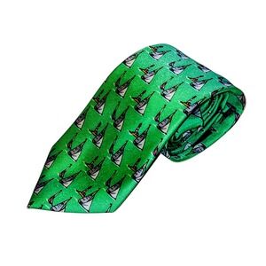 🔥Lauren Ralph Lauren 100% Silk Lighthouse Sailboat Print Tie Necktie Green 59"